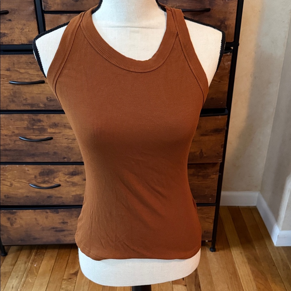 Chic Brown Ribbed Tank Top